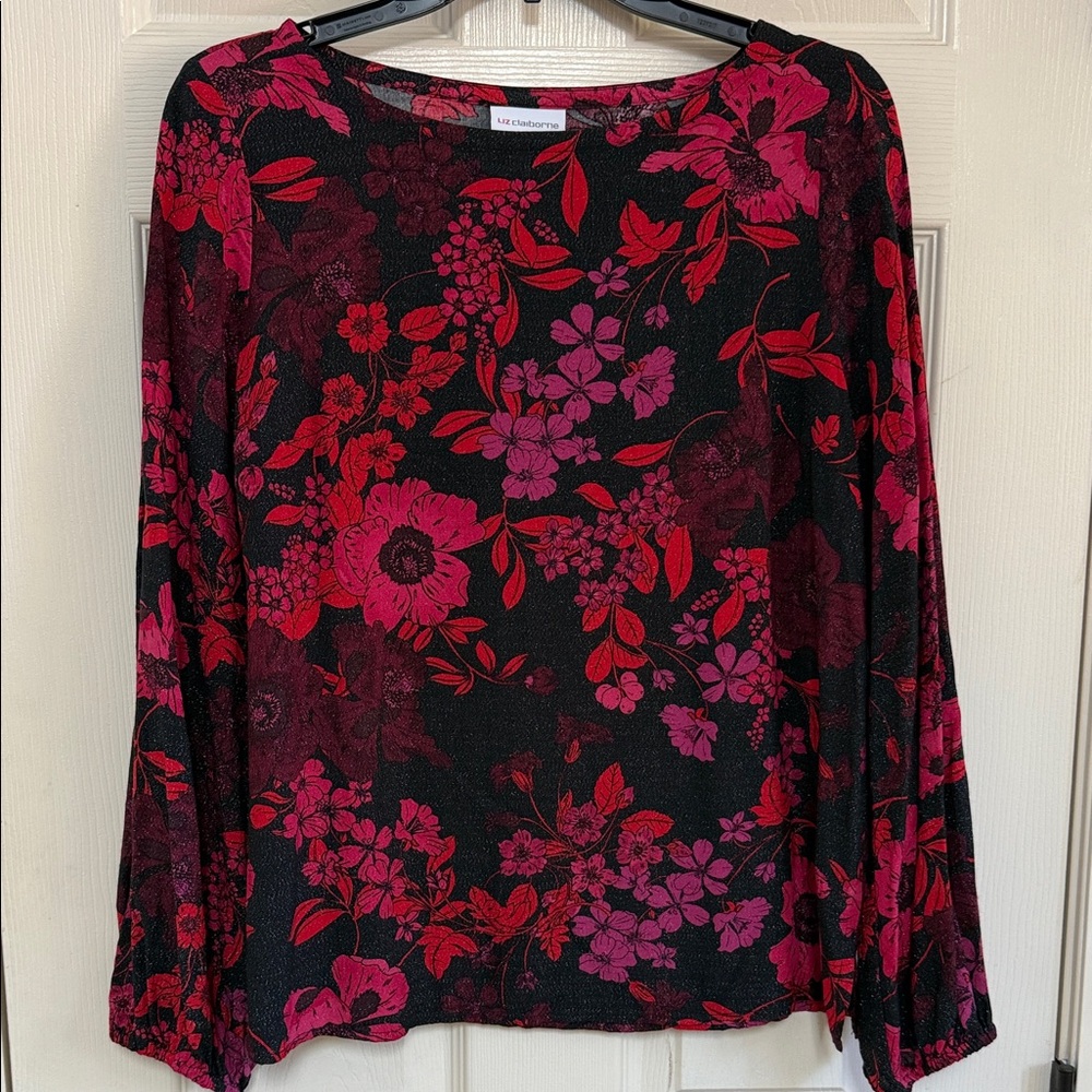 Liz Claiborne Black and Red Floral Blouse